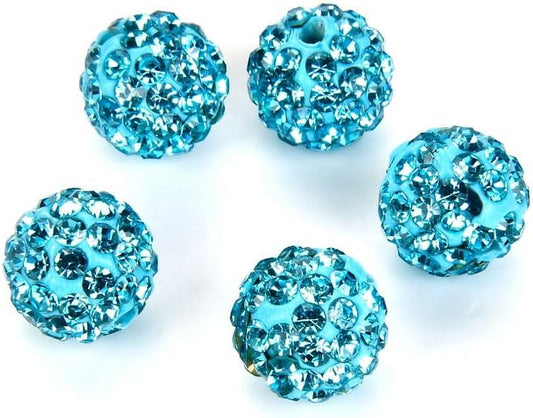 100pcs Adabele Grade A Suncatcher Crystal Rhinestone Pave Loose Beads 8mm Aquamarine Blue Polymer Clay Disco Ball Spacers Compatible with Shamballa All Craft Jewelry Making DB8-10