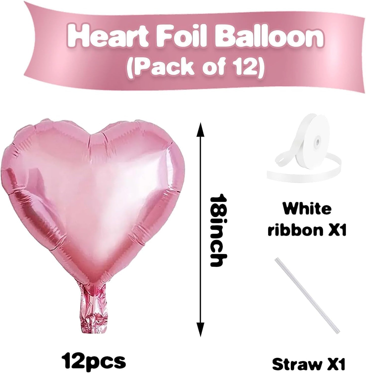 Pink Heart Balloons,12Pcs 18 Inch Light Pink Helium Foil Love Heart Shaped Balloons for Girls Party Bridal Wedding Engagement Anniversary Birthday Baby Shower Valentines Day Decorations