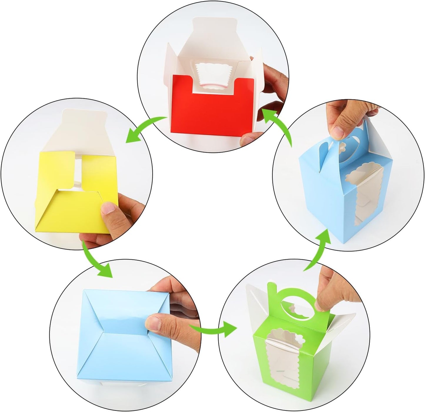 Individual Cupcake Boxes 4x4x5 Inches Disposable Pastry Tray Boxes, With Window Insert and Handle, Perfect for Parties, Birthdays, Bakery Wrapping and Events Containers (Blue-25Pack)