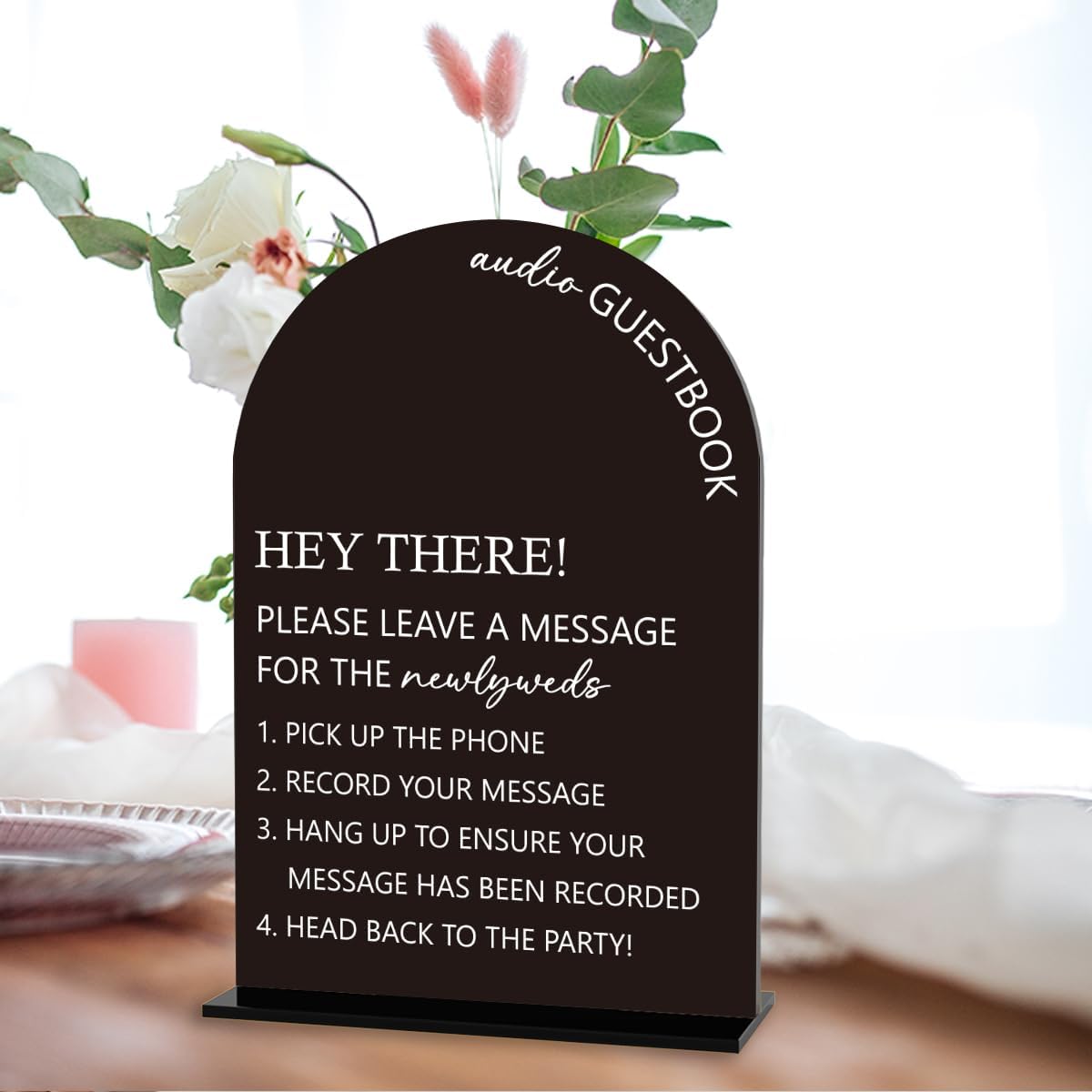 Audio Guest Book Sign, Wedding Engagement Bridal Shower Decor for Ceremony Party Reception Table Desk Decor Acrylic Sign (Black)