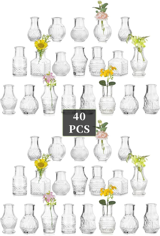 Glasseam Small Bud Vases for Centerpieces: 40PCS Mini Clear Glass Vase Set for Flowers Decor Wedding Party Baby Shower Dining Table Decorations Centerpiece
