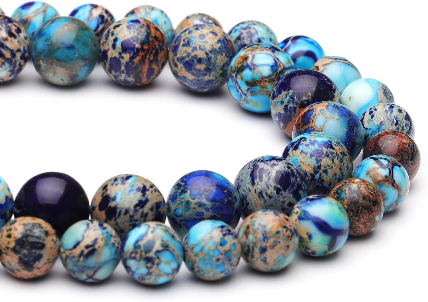 10mm Natural Stone Beads for Jewelry Making,Blue Imperial Jasper Polished Smooth Round Gemstone Beads for Bracelet Necklace 15 Inch