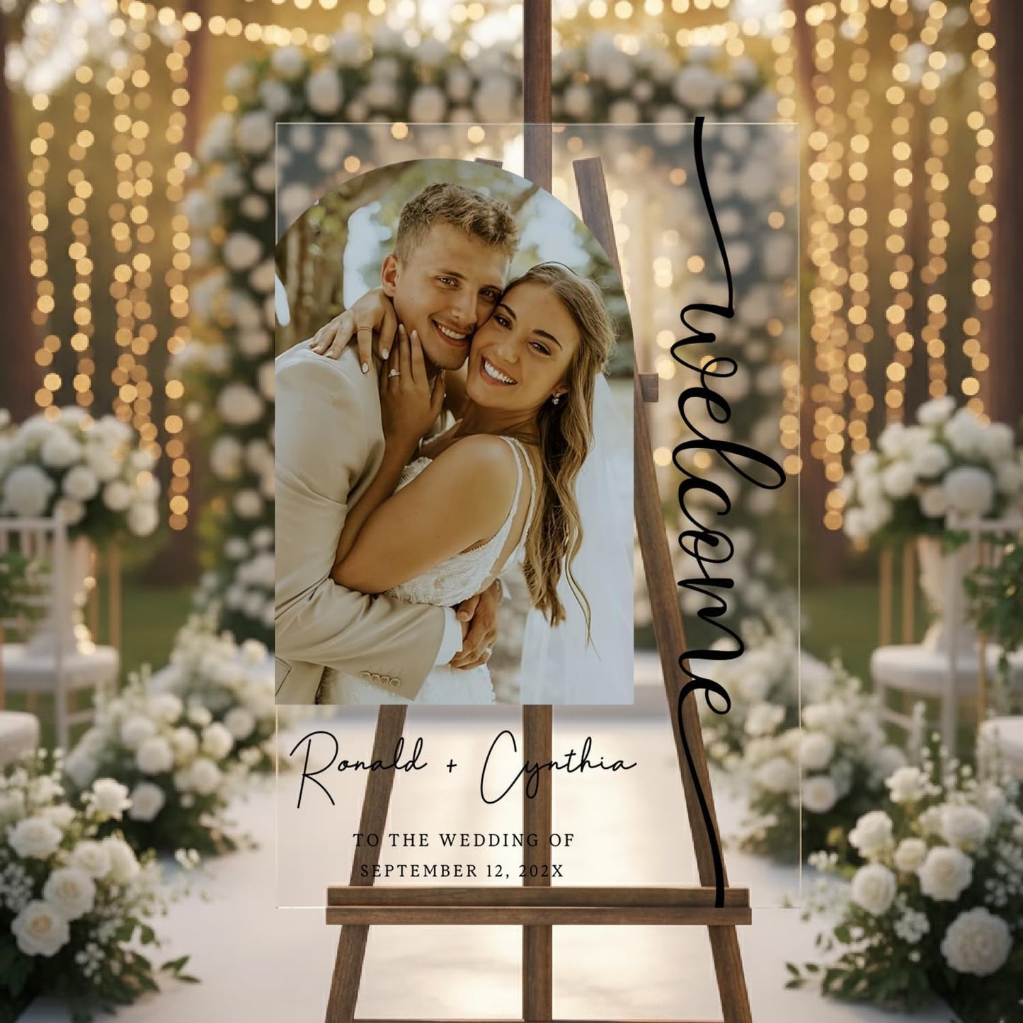 Personalized Wedding Photo Acrylic Welcome Sign – Custom Picture Board with Bride & Groom Names, Elegant Acrylic Wedding Reception Entrance or Ceremony Decoration, Indoor & Outdoor Keepsake Gift #10