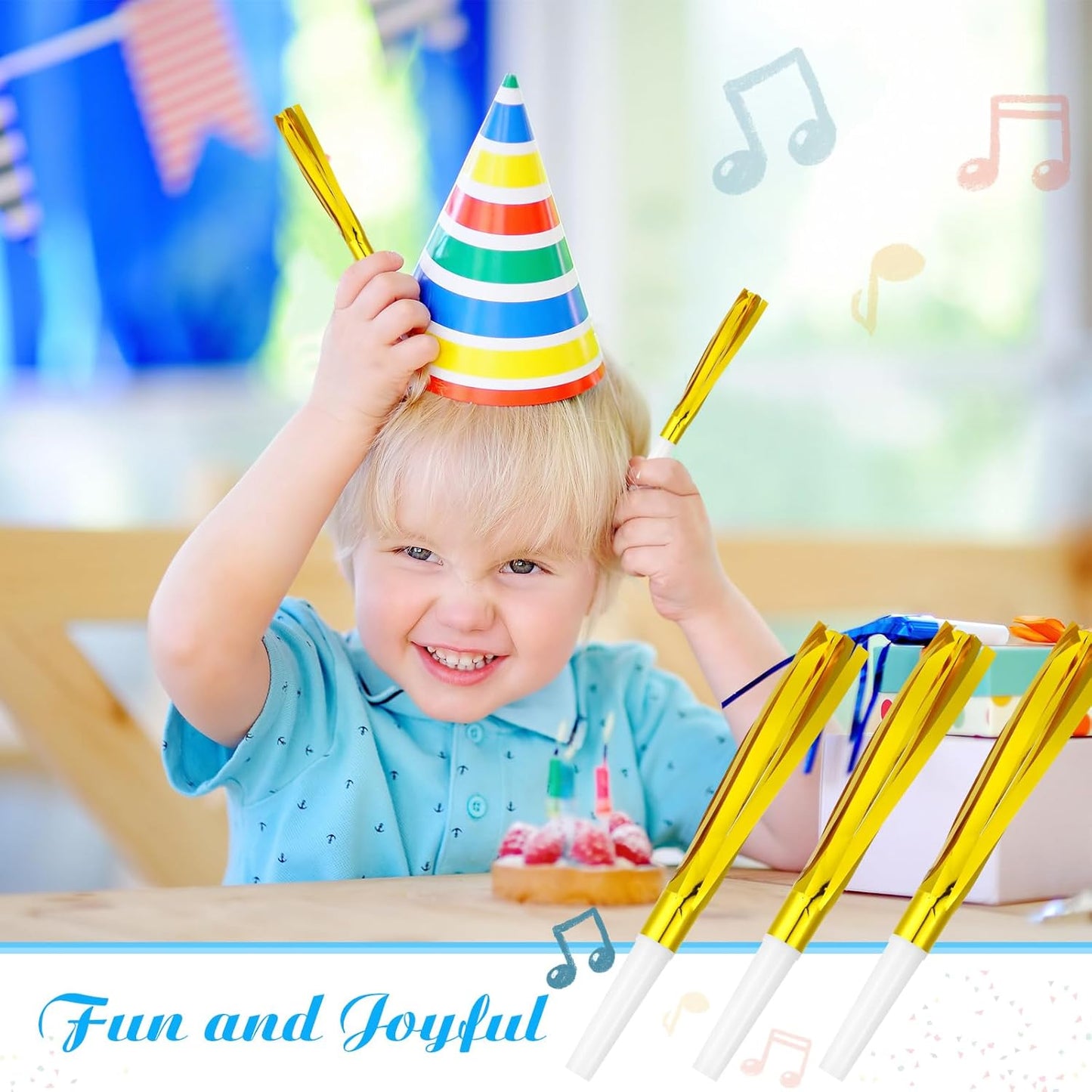 Metallic Fringed Noise Makers, 48 Pcs, Gold White, Silver White, for Noise Makers Party Favors, Baby Shower, Kids Birthday, New Year Party