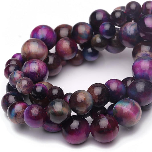 8mm Natural Stone Beads for Jewelry Making,Galaxy Tiger Eye Polished Smooth Round Gemstone Beads for Bracelet Necklace 15 Inch
