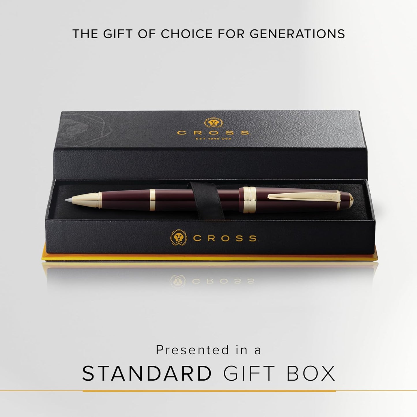 Cross Bailey Light Refillable Rollerball Pen Presented in a Everyday Gift Box - Medium Point, Black Ink, Polished Burgundy