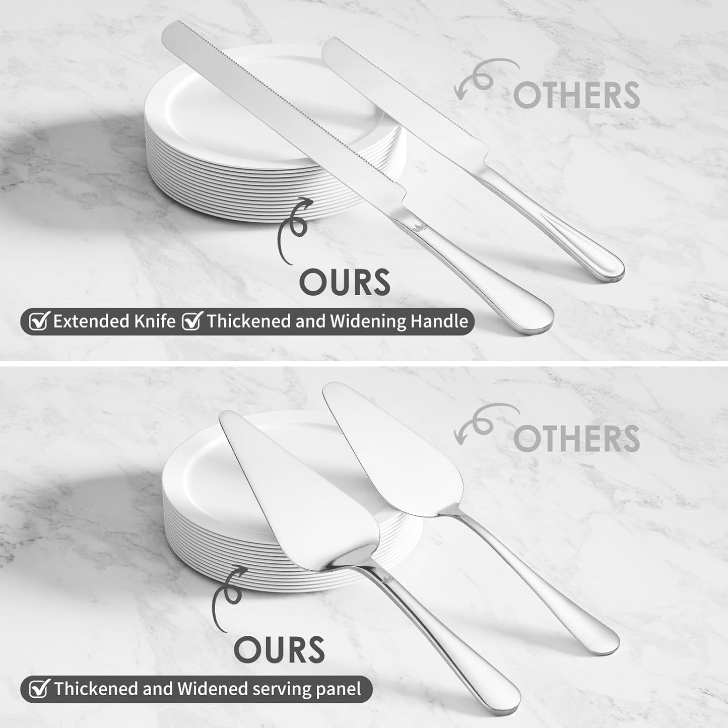 Cake Cutting Set for Wedding - Extended Cake Knife And Server Set Thickened Stainless Steel Cake Cutter and Pie Spatula Great for Birthday Anniversary Christmas Gift Silver 2 Pcs