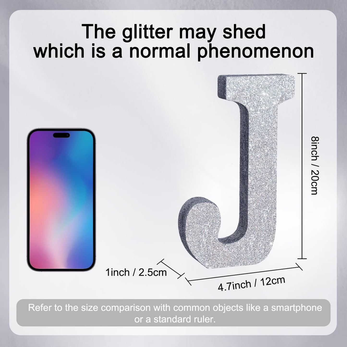 TONIFUL 8 Inch Silver Glitter Letter J Table Centerpiece A-Z Silver Birthday Party Decorations,Silver Alphabet J for Birthday,Chrismas,Graduation,Bridal Shower,Wedding,Anniversary Party Supplies