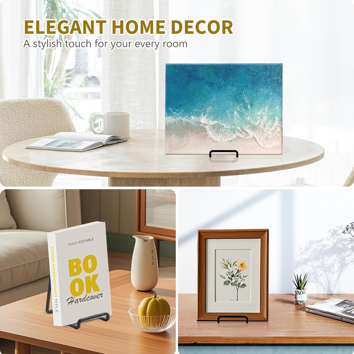 Plate Holder Easel Display Stand - 6 inch Metal Plate Stands for Display - Tabletop Picture Stand - Black Iron Easels for Display Pictures | Photo Frames | Book | Decorative Plates | Plaque - 4Pack