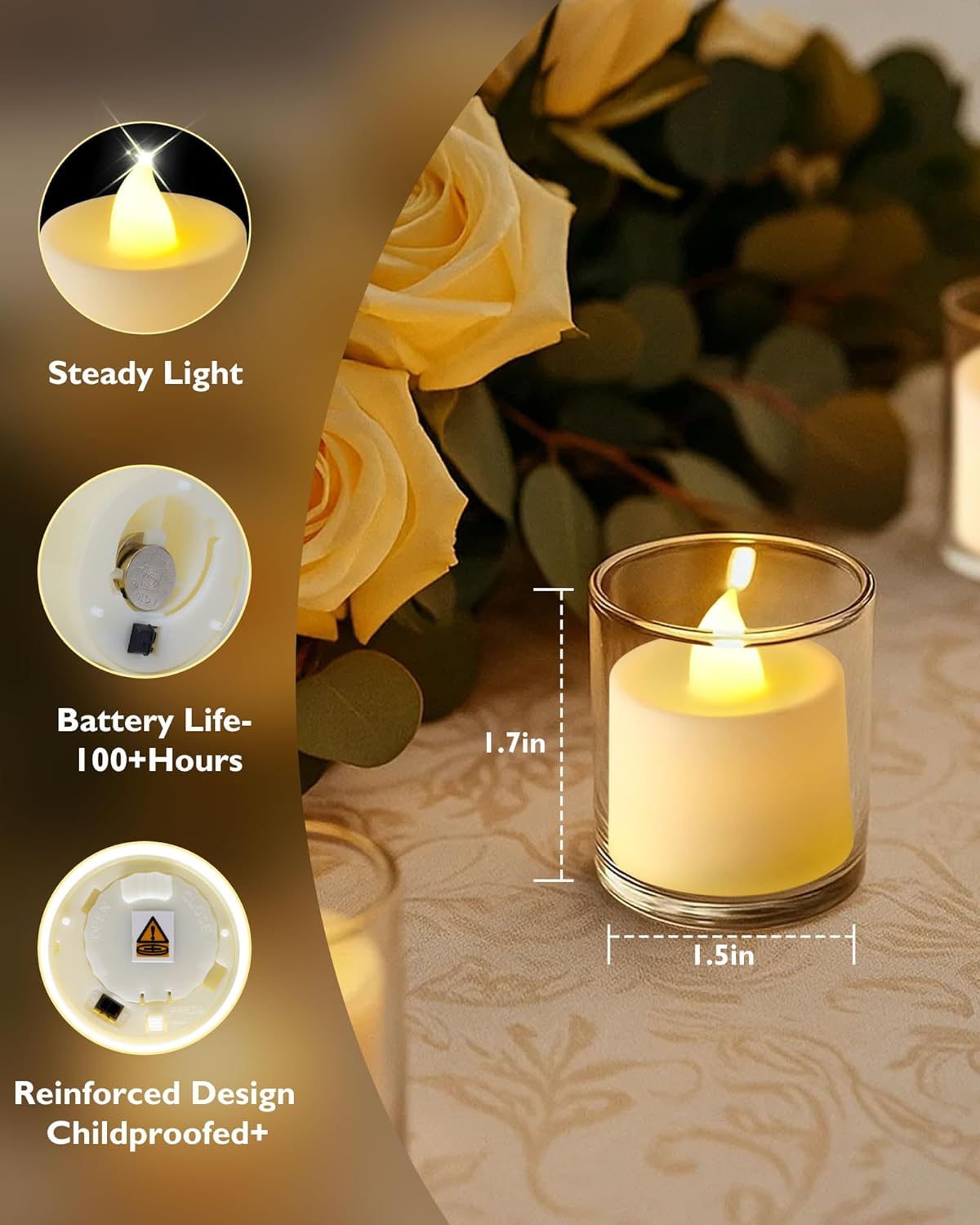 Amagic 50 Pack LED Tea Lights, Flameless Votive Candles, Lasting Electric Fake Small Candles, Battery Operated Tealights Candles for Halloween, Christmas, Home Decor, Wedding, Party, Festival (Ivory)