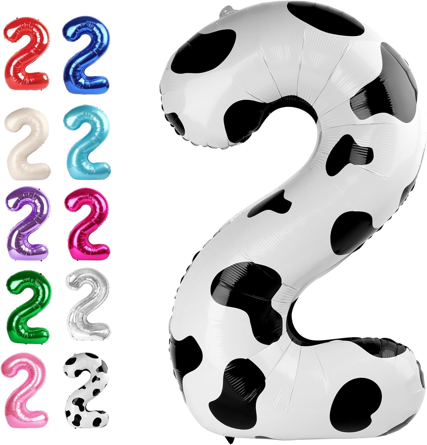 40 Inch Big Cow Print Number 2 Balloon Birthday Decoration, Number 2 Helium Balloon 12 20 22 23 24 26 28 32 42 Celebration, Boy Girl Baby Anniversary Party Graduations Supplies Decorations