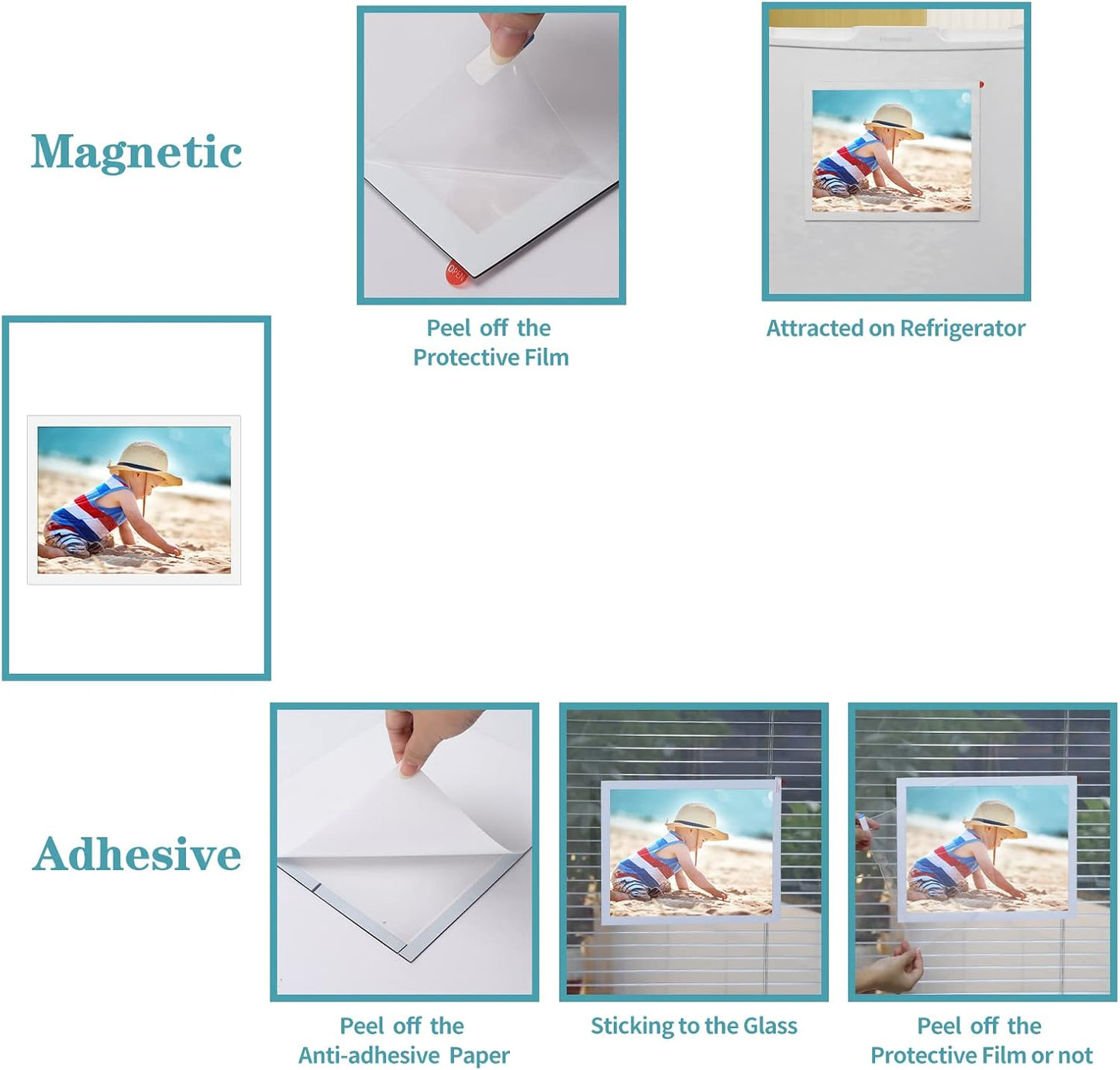 CRUGLA 12 Packs 8.5x11 Magnetic Picture Frames for Refrigerator Locker, 8.5 by 11 Photo Certificate Document Frame Bulk, Peel and Stick Kids Artwork Holders for Fridge Dishwasher Whiteboard