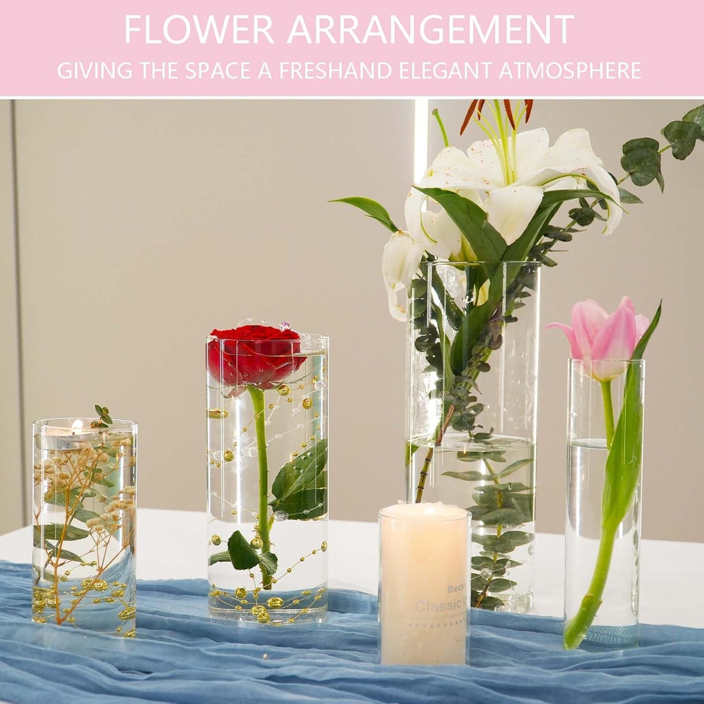 42pcs Glass Vase Cylinder Vases for Centerpieces Small Flower Glass Clear Vases Home Decor Centerpiece Table Flower Vase Decorations for Wedding Decoration＆Holiday 7 Vases of Different Sizes