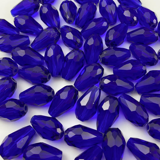 50pcs 10x15mm Teardrop Crystal Glass Beads Vertical Hole Faceted Glass Teardrop Spacer Beads for Bracelets Necklace Earring DIY Jewelry Making Craft(Sapphire Blue)