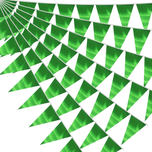 20M/65FT Green Triangle Pennant Banner Flag Metallic Fabric Bunting Garland for Christmas Graduation Safari Birthday Tropical Jungles Wedding Bachelorette Engagement Party Decoration Supplies