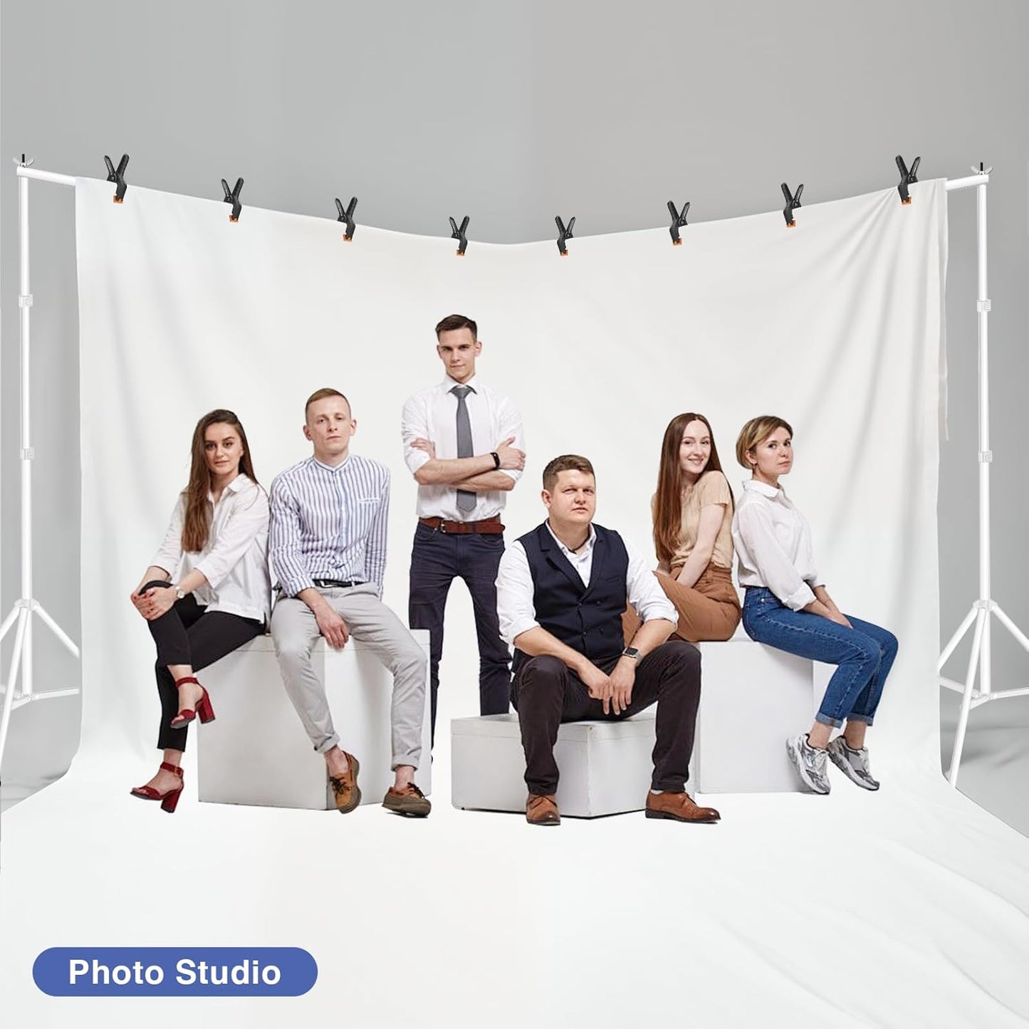 EMART Backdrop Stand, 20x7ft(WxH) Large Adjustable Background Support System with 308° Angle Rotatable Connector, 8 Clamps, 3 Sandbags and Carry Bag for Paties, Wedding, Photography Studio -White