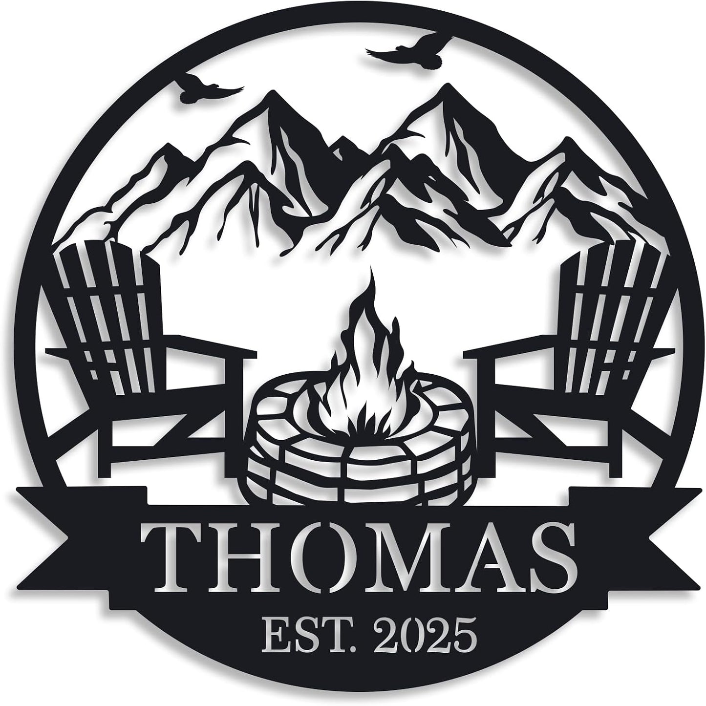 Personalized Campfire Family Name Sign, Monogram Name Camping Sign, Custom Campfire Sign, Campsite Sign, Mountain Campfire Monogram Sign, Campfire Personalized Metal Sign, Last Name Sign