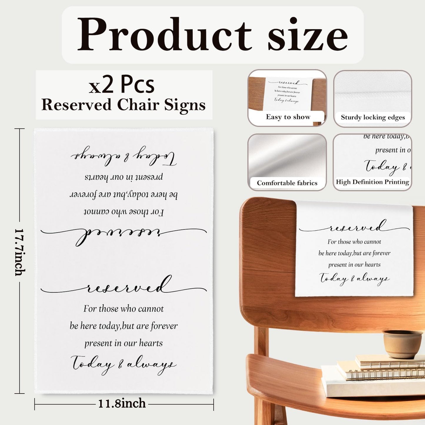 In Loving Memory Wedding Sign, Reserved Memorial Signs Pew Cloths Seating Placeholder for Chairs, Wedding Decorations for Reception Celebrations Event (2 Pcs, today & always)