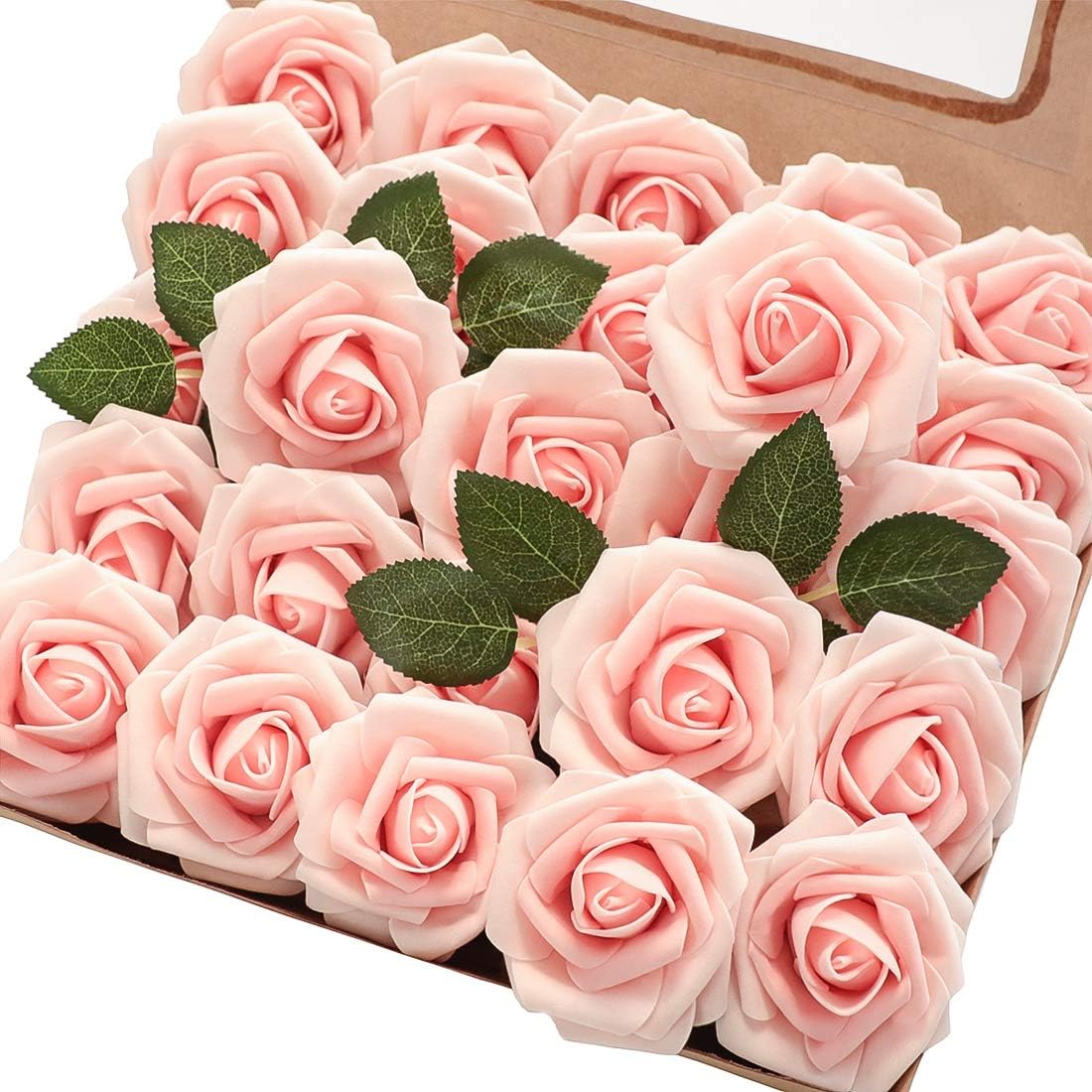 Floroom Artificial Flowers 50pcs Real Looking Blush Heirloom Foam Fake Roses with Stems for DIY Wedding Bouquets Pink Baby Shower Centerpieces Floral Arrangements Party Tables Home Decorations