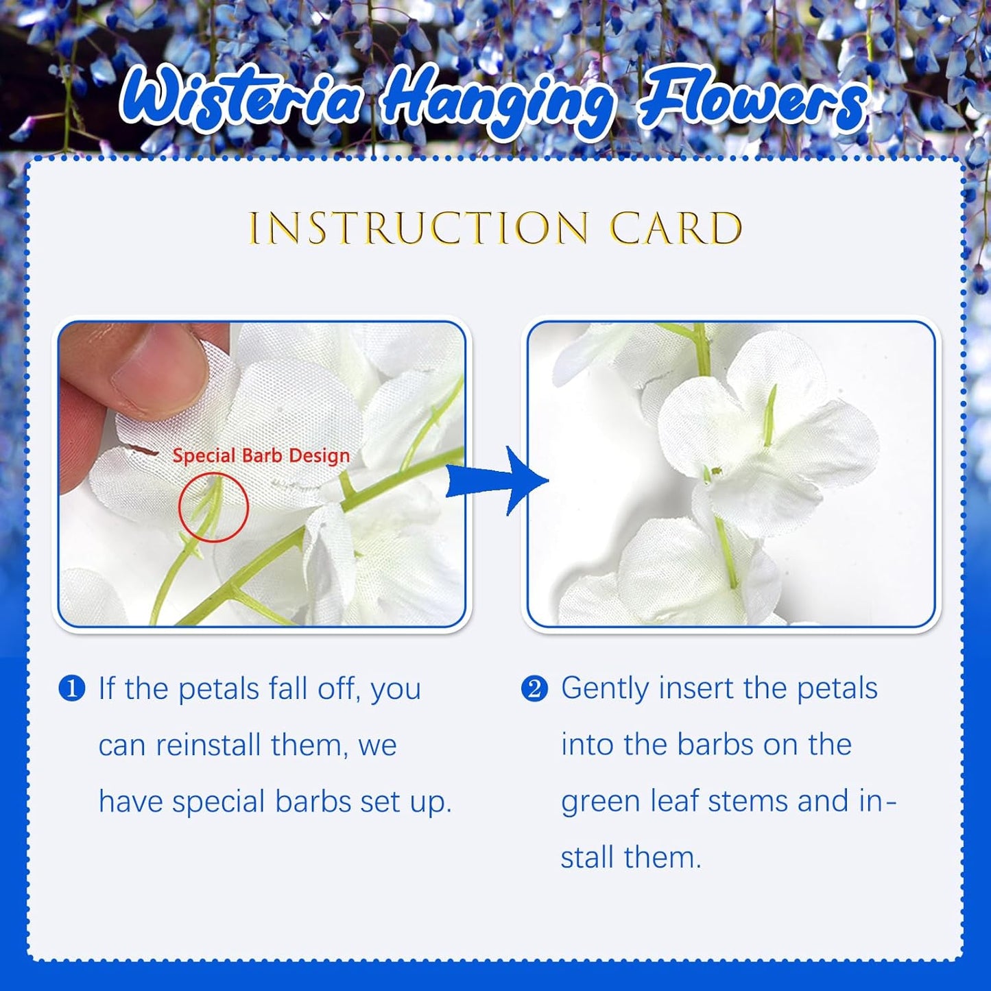 12 Pack Royal Blue Wisteria Hanging Flowers, 3.44 Ft Fake Hanging Flowers, Artificial Wisteria Garland Vines for Wedding Room Backdrop Outdoor Patio Garden Decoration