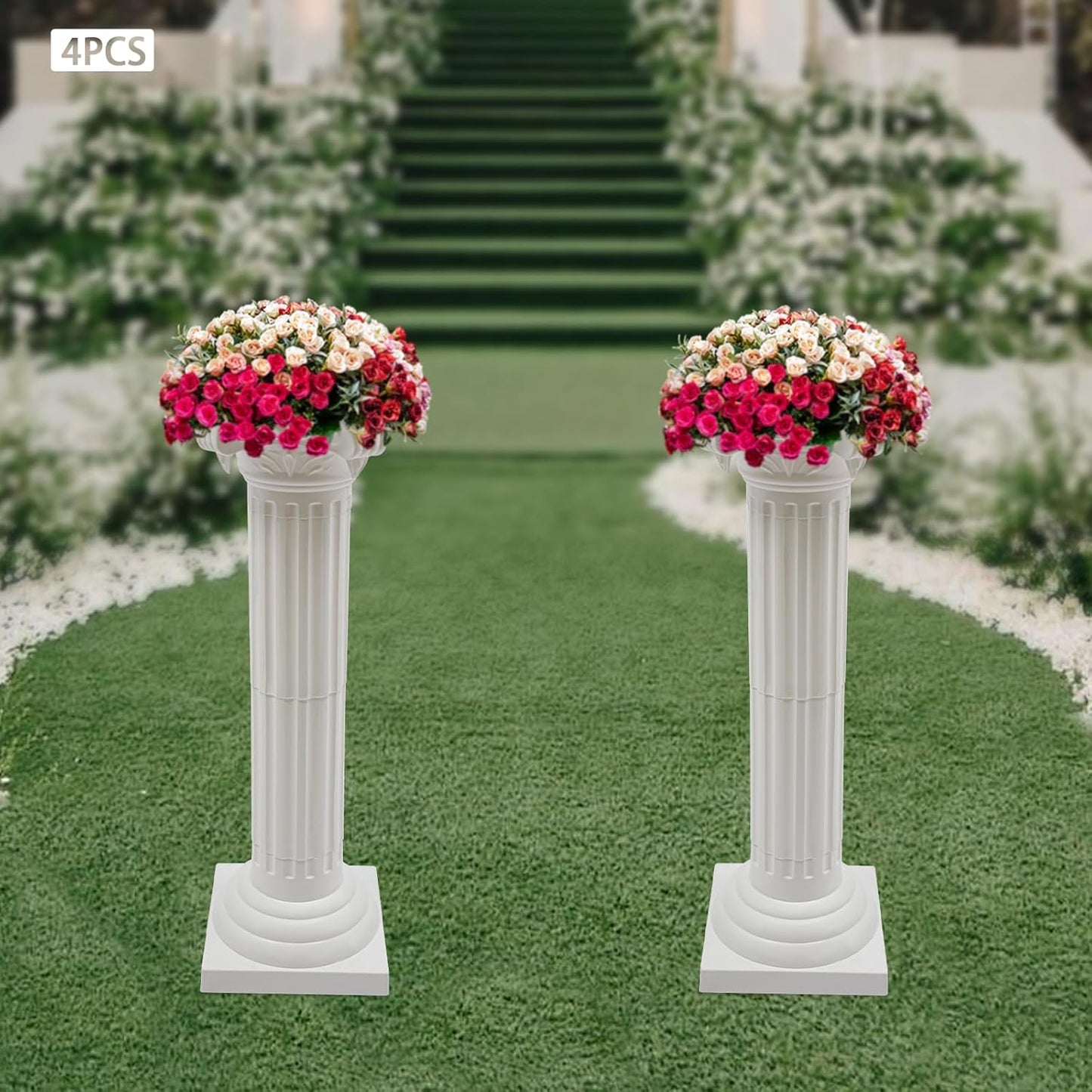 Roman Pillars Decoration Party Flower Pot Columns Set 4Pcs Decor Pedstal Stand 34.65in Flower Floral Wedding Party Event Road Decorative Columns (34.65in 4Pcs Style3)