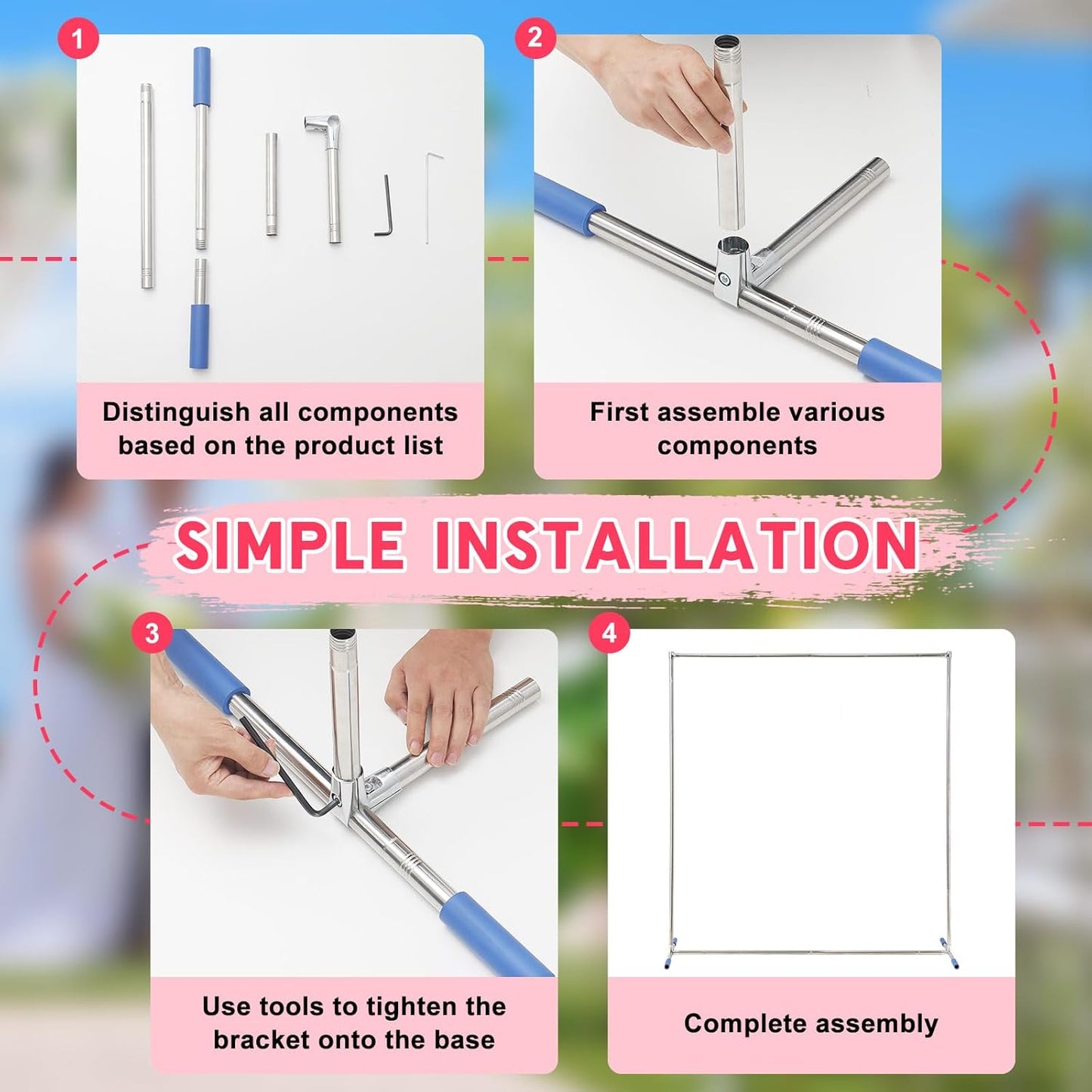 Wedding Arch,7 x 5 FT Metal Arch Backdrop Stand with Support Feet Base,Square Arched Frame for Birthday Party Ceremony Event Balloon Arches Decoration
