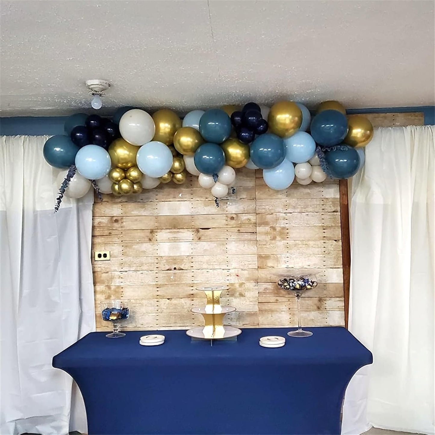 Teal Blue Gold Balloons, 12 Inch Retro Turquoise Aqua Blue Pastel Blue Metallic Gold White Latex Balloons, Teal Balloons Set for Boys Christening Birthday Baby Bridal Shower Wedding Party Decorations
