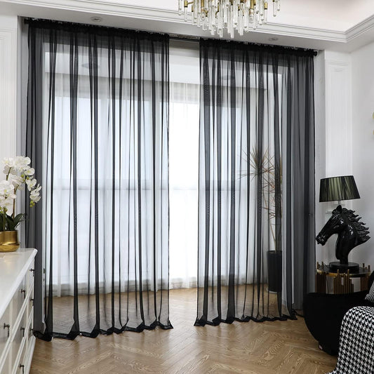 Window Black Sheer Curtains 60 Inches Width 45 Inches Long 2 Panels Sheer Curtain Clear Curtains Basic Rod Pocket Panel for Home Living Room Bedroom Kids Room Yard Patio Parlor Sliding
