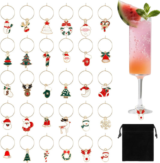 Wine Glass Charms Wine Charms for Stem Glasses Glass Markers Identifiers Tags for Christmas Tasting Party Favors Decorations