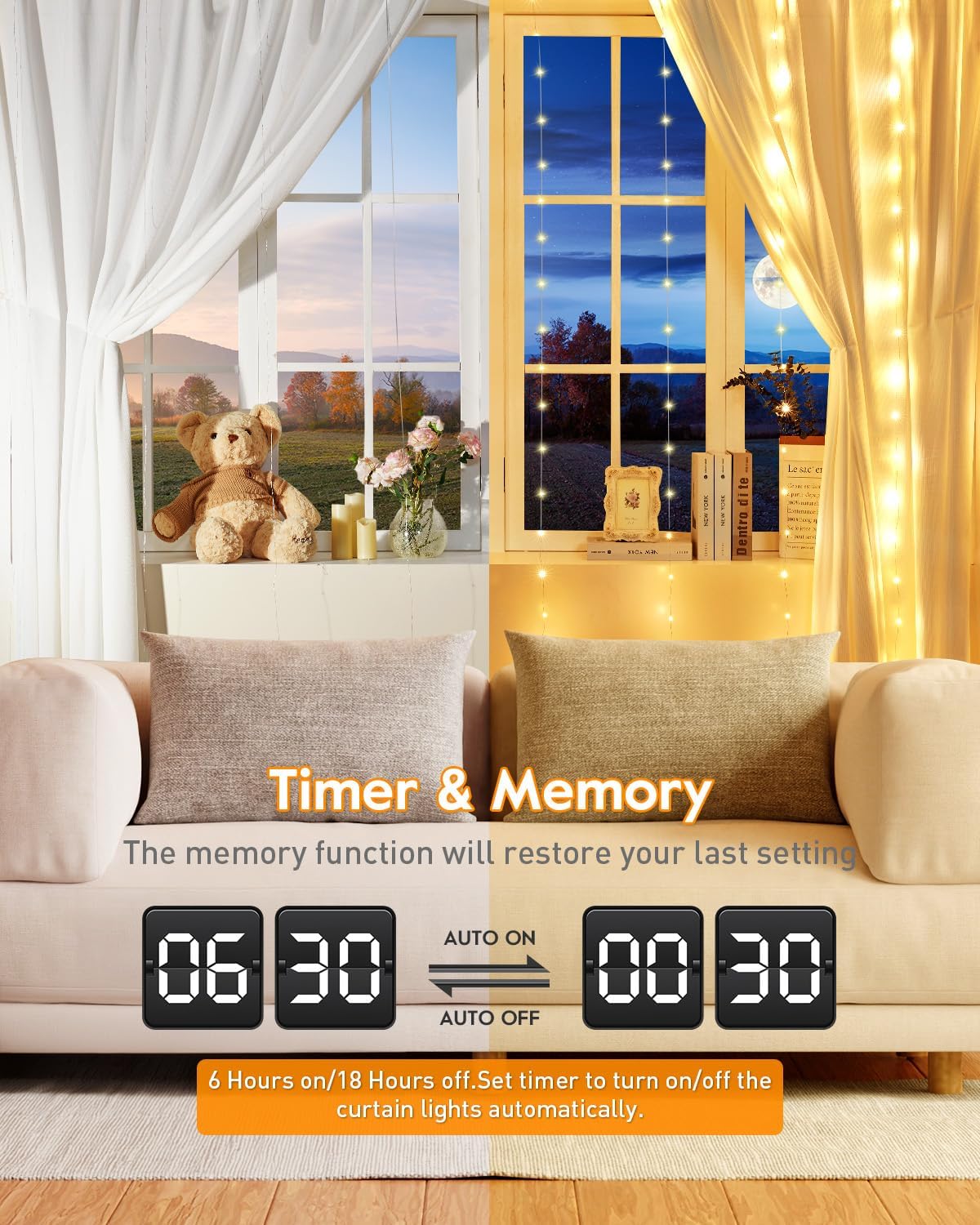 Brightown Smart Curtain Lights - 9.8ft 300 LED Window Smart String Light with APP and Remote, 8 Modes, USB Plug in, Waterproof Fairy Lights for Bedroom, Indoor, Weddings, Party, Christmas Decorations