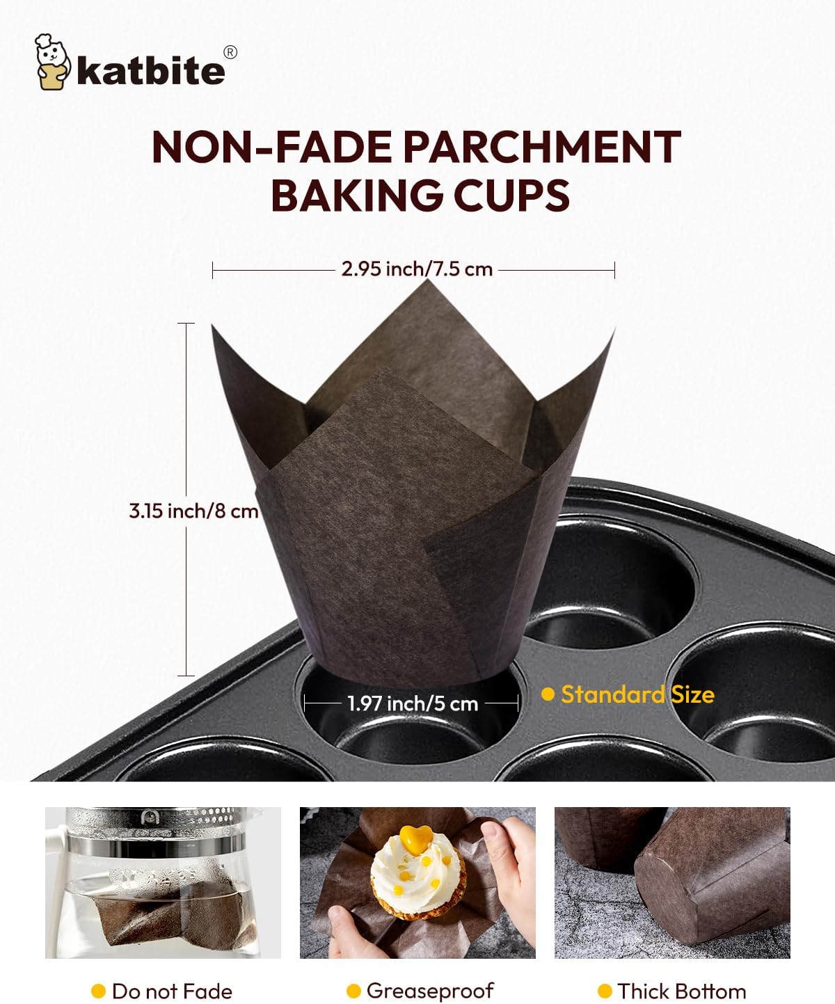 Katbite Tulip Cupcake Liners 200PCS, Muffin Baking Cupcake Liners Holders, Baking Cups, Cupcake Wrapper for Party, Wedding, Birthday, (Coffee)