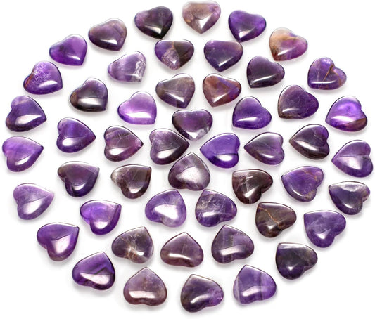 Gerrii 50 Pcs Heart Healing Stone Bulk Quartz Heart Inspirational Stones Gift for Women Love Pocket Polished Natural Energy Balancing Meditation 0.8 Inch(Purple)