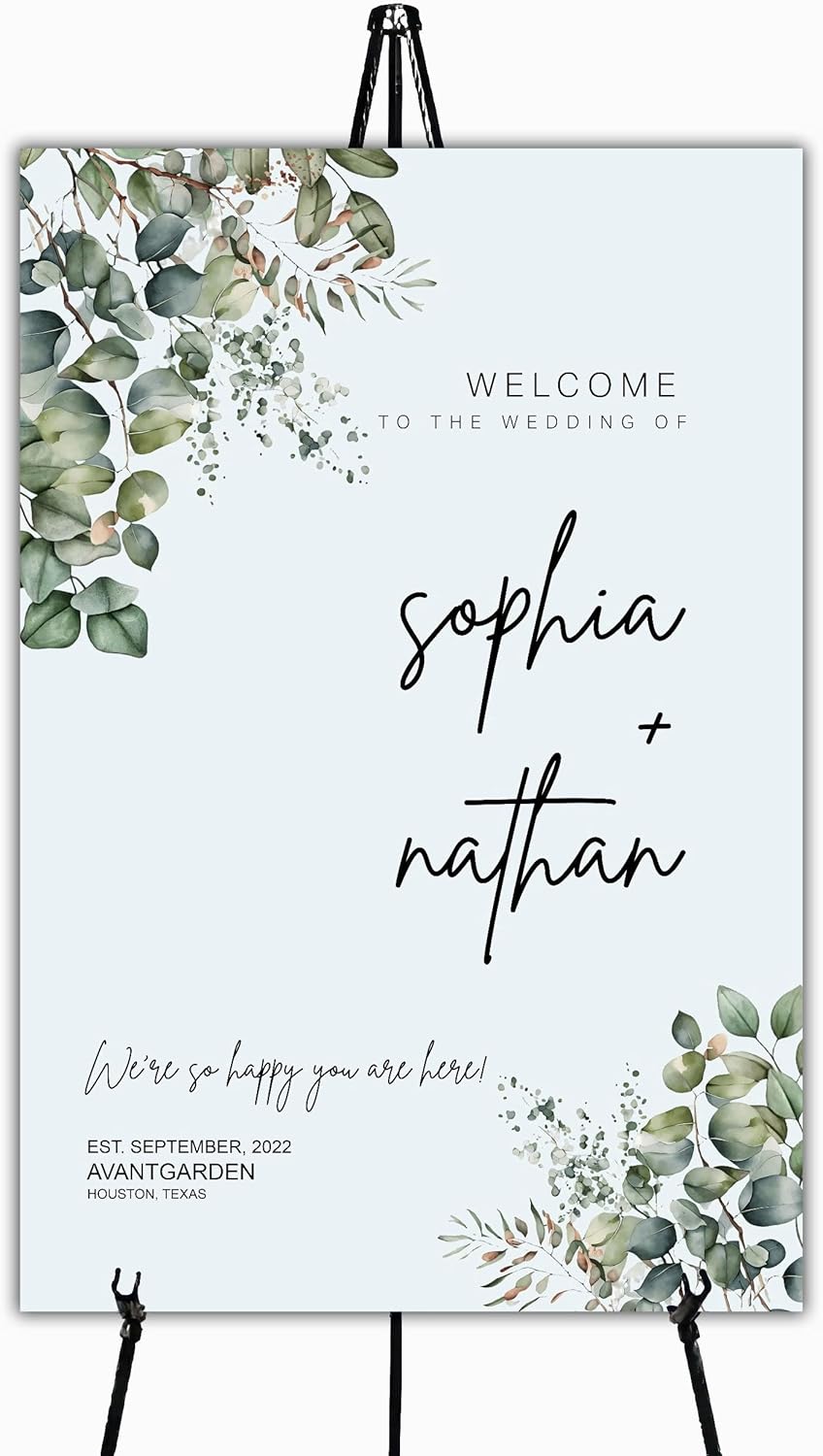 Wedding welcome sign, Greenery welcome sign, Modern greenery eucalyptus wedding sign