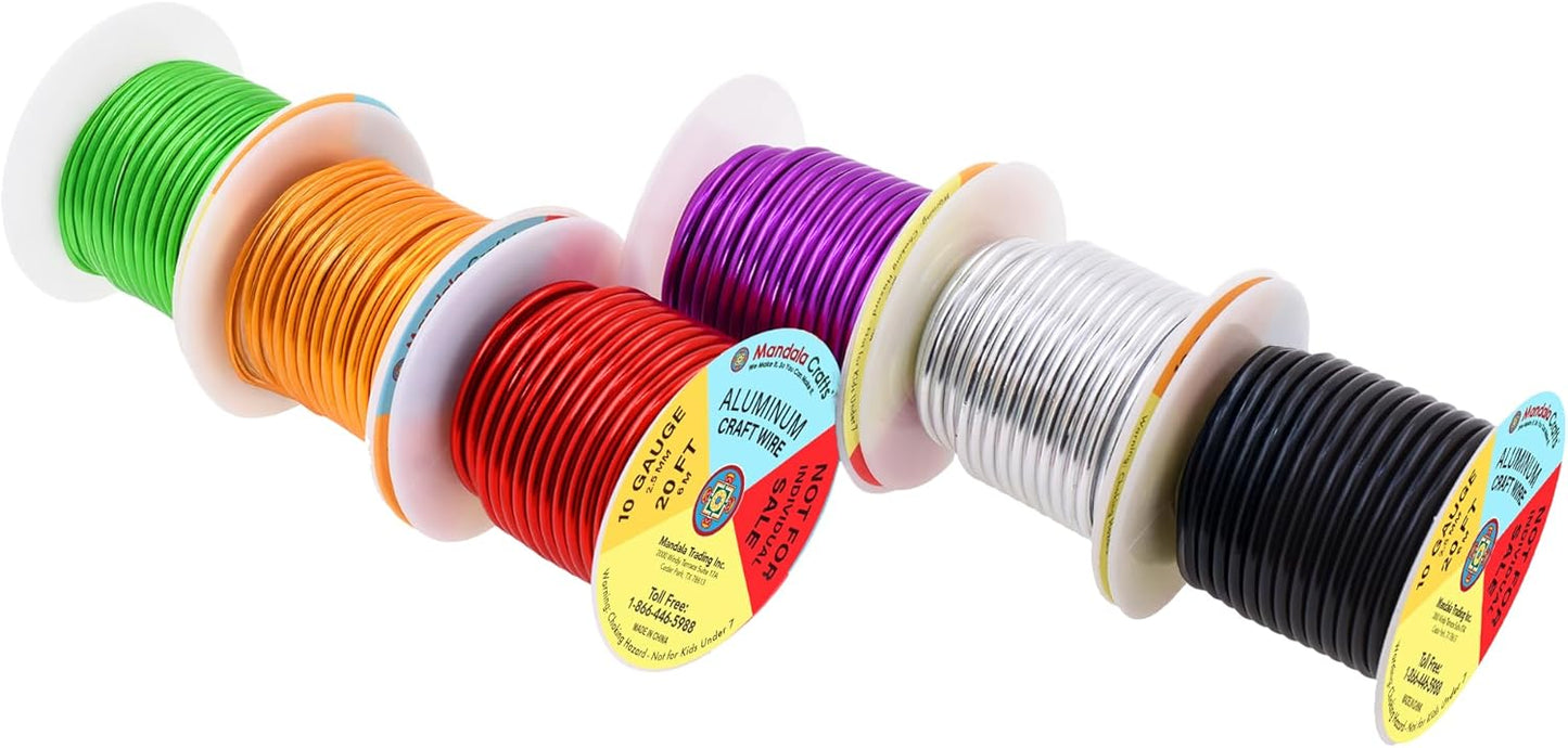 Mandala Crafts 10 Gauge Anodized Aluminum Craft Wire for Jewelry Making - 120 FT Colored Flexible Silver Black Gold Purple Red Kelly Green Wire - Bendable for Bonsai Armature Crafting Sculpting