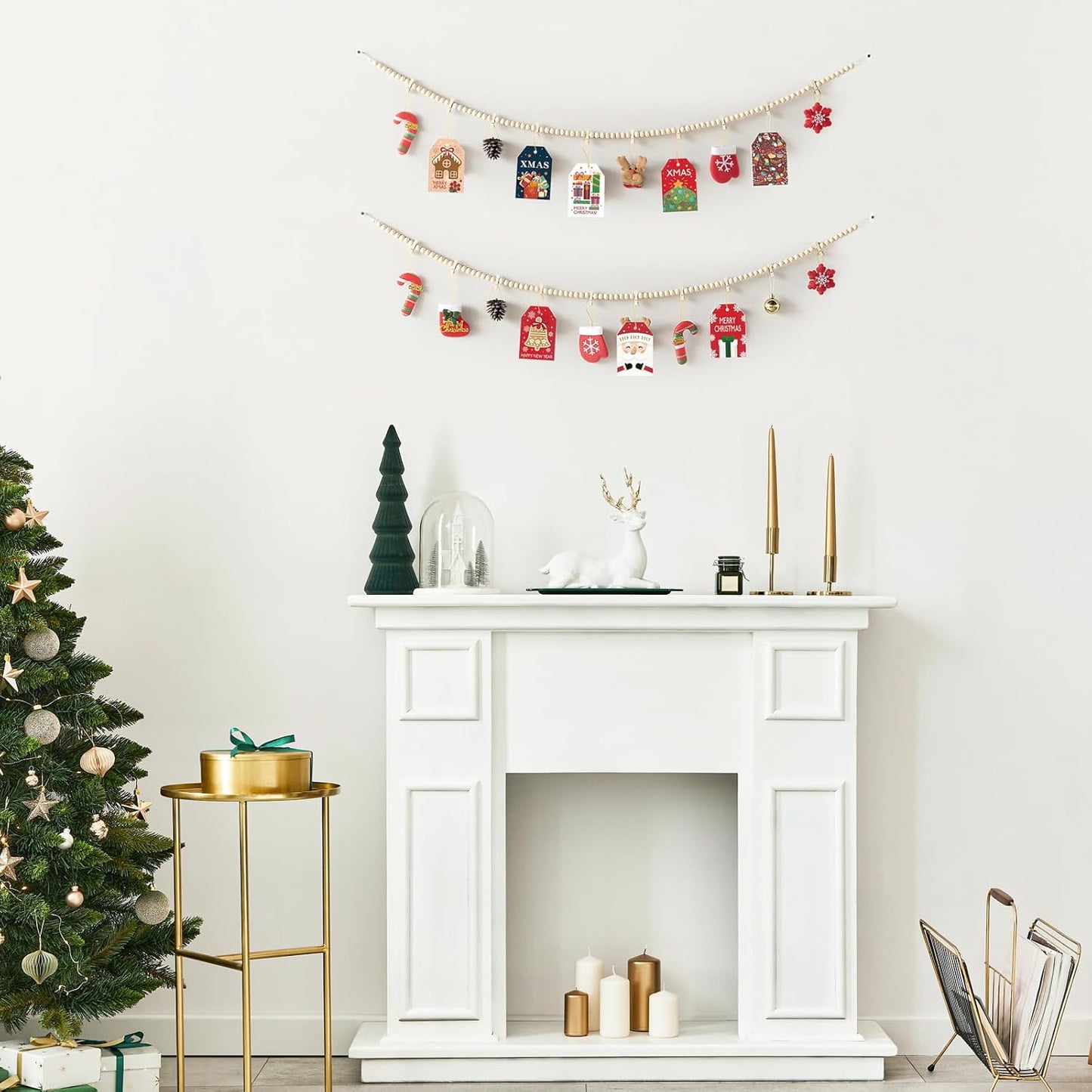 Mkono Hanging Photo Display with Clips, Boho Wooden Bead Garland Banner, Collage Card Picture Kids Art Holder String with 10 Clips for Christmas Bedroom Dorm Decor, Teen Girl Gifts, Brown, 2 Pack