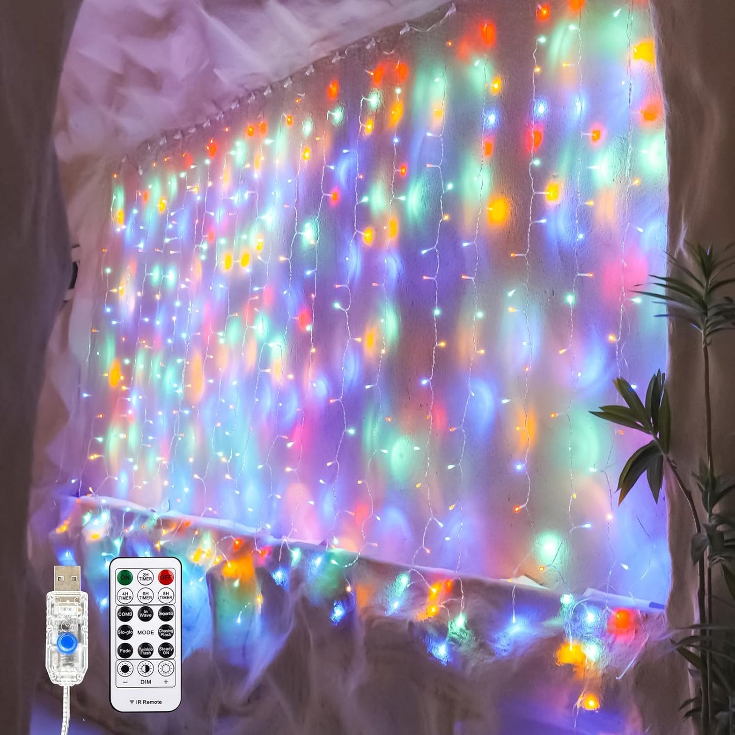 Curtain Light for Bedroom, 200LED 6.6x6.6ft Multicolor Window Wall Hanging Fairy Curtain String Light, 8 Modes Remote Fairy String Lights Indoor for Wedding Party Home Garden Decorations