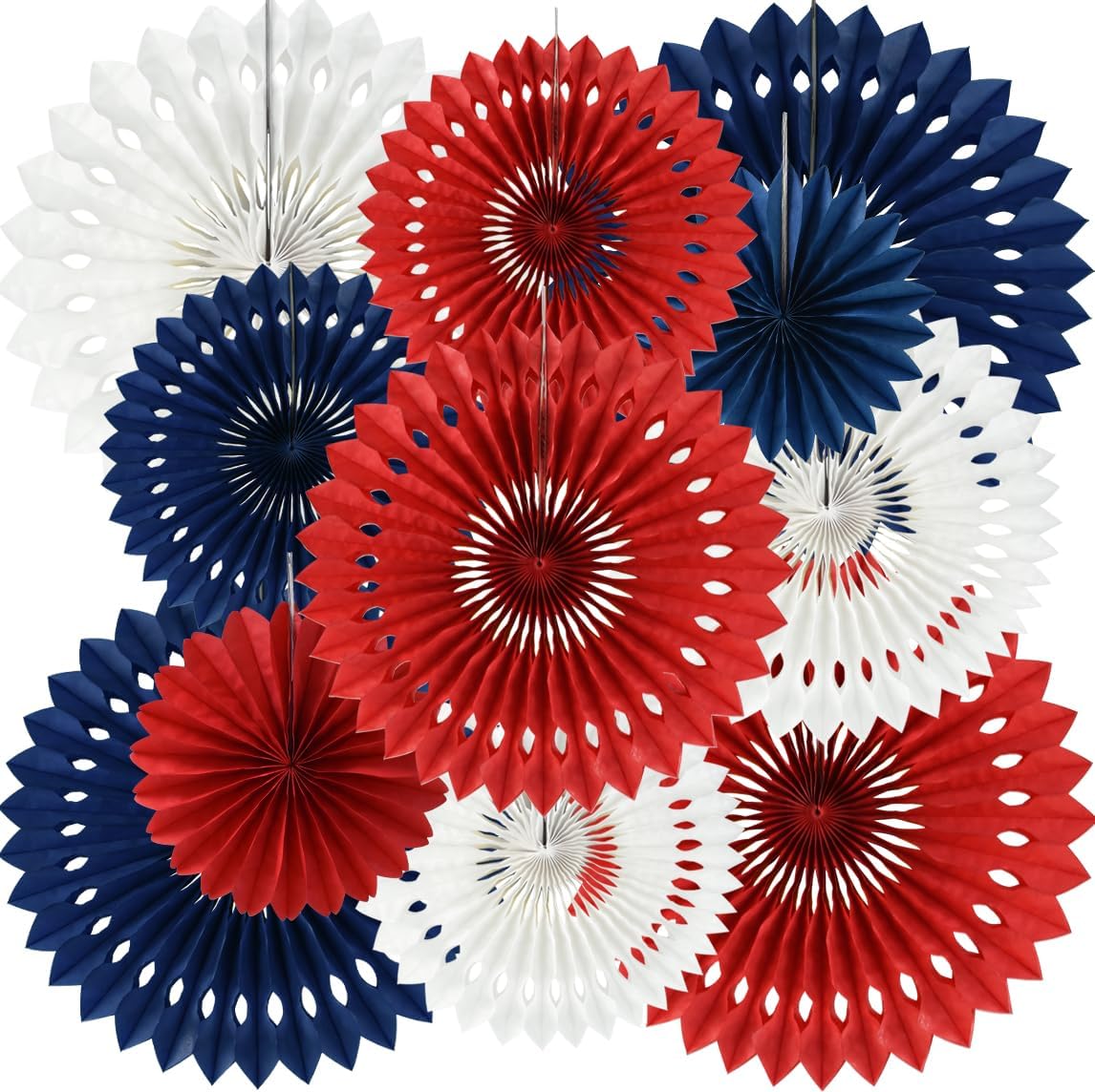 BEISHIDA Red White Blue Hanging Honeycomb Round Paper Fans Decoration Patriotic Theme Tissue Paper Fan Garland for Baby Shower Kid Birthday Graduation Wedding Party Supplies（11packs）