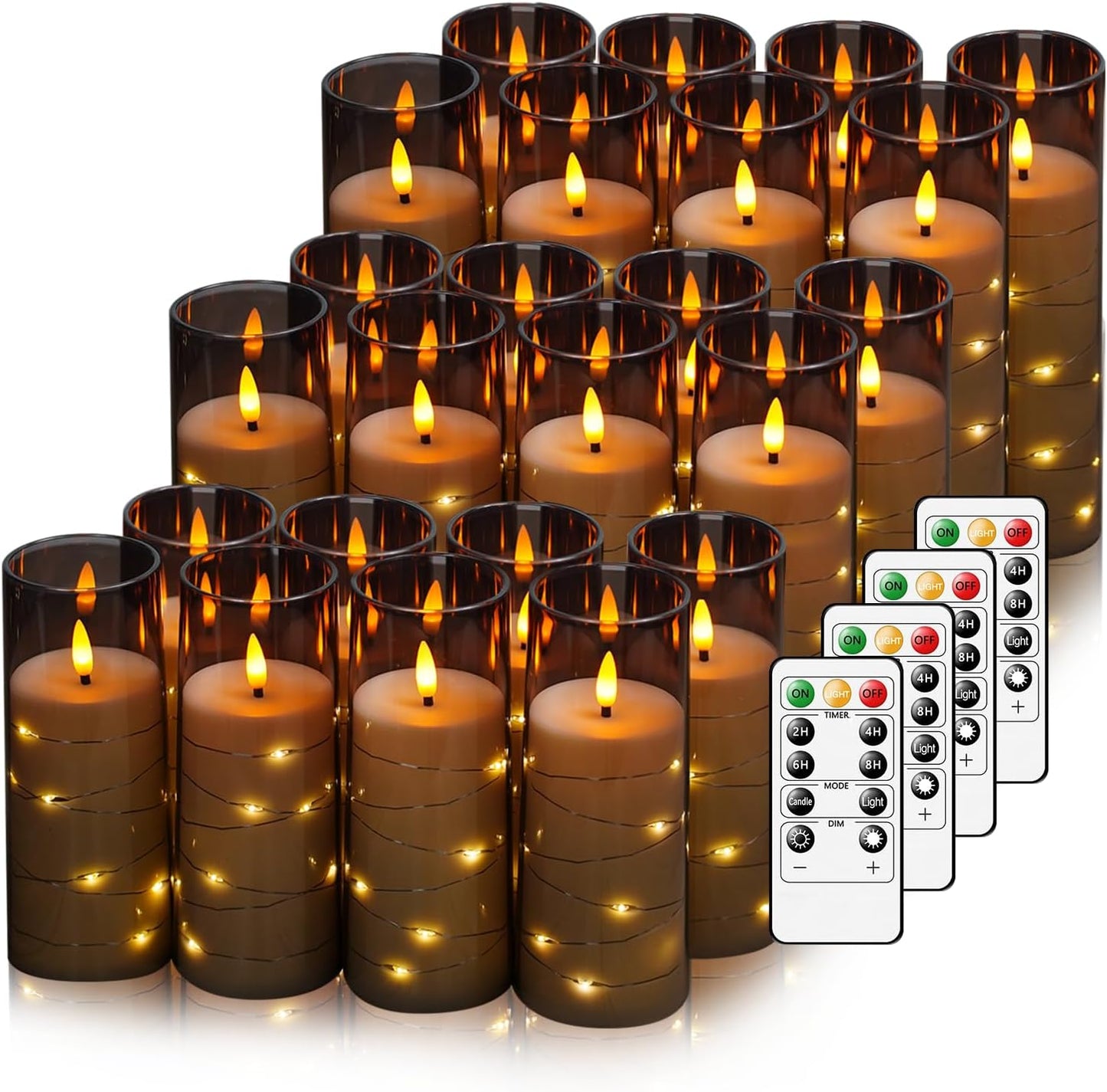 Flickering Flameless LED Candles,Battery Operated Candles 24 Pcs with Embedded Star String,Acrylic LED Pillar Candles with Remote,Suitable for Home Decoration to Create an Atmosphere (Grey)