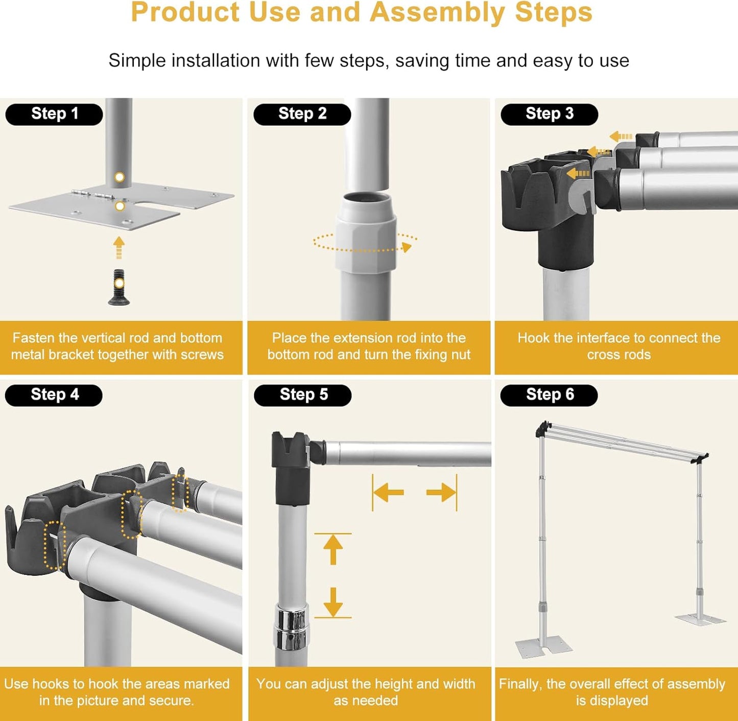 Jiang&Rong 10x10Ft Three Crossbar Backdrop Stand - Heavy Duty Adjustable Metal Frame with Drape Kit, Photographic Studio Backdrop Stand for Wedding, Birthday Party, Banquet Decorations, Events