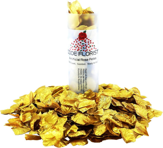 CODE FLORIST 1500 PCS Silk Rose Petals for Valentine's Day,Fake Rose Petals for Romantic Night,Wedding,Proposal Anniversary Flower Decorations(Separated,Scented,Gold)