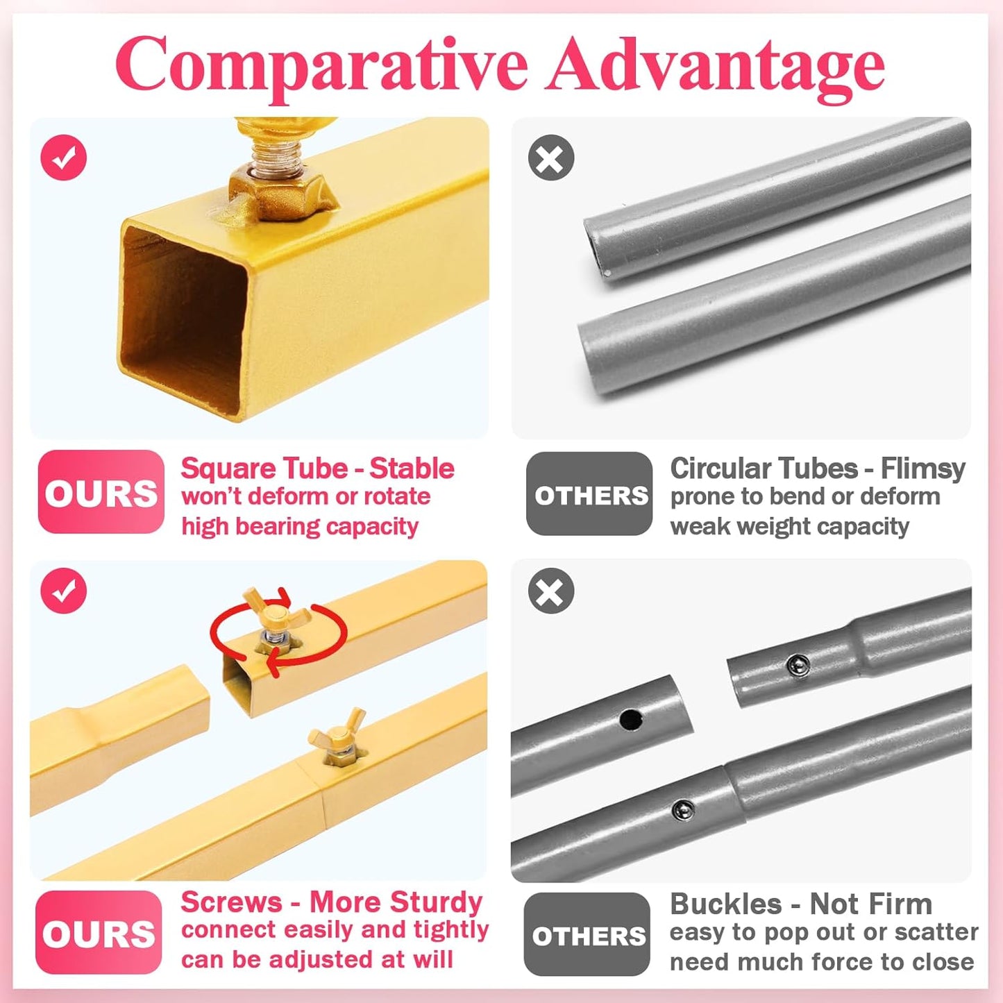 Wokceer Wedding Arch Backdrop Stand (7.2FT,6FT,6FT) Set of 3 Gold Metal Wedding Arch Stand for Birthday Party Wedding Ceremony Baby Shower Garden Balloon Arch Decoration