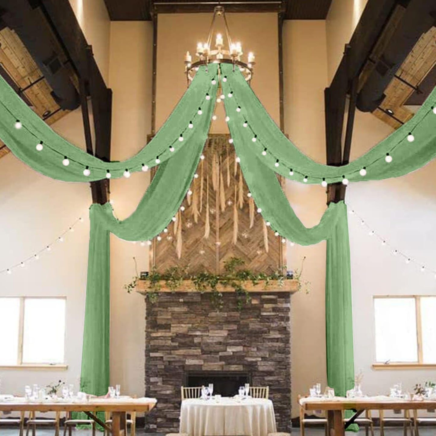 MODFUNS Sage Green Wedding Arch Draping Fabric 5x20ft 4 Panels Sheer Ceiling Curtain Chiffon Swag Curtain Romantic Tulle Arbor Draping for Party Banquet Hall Decoration