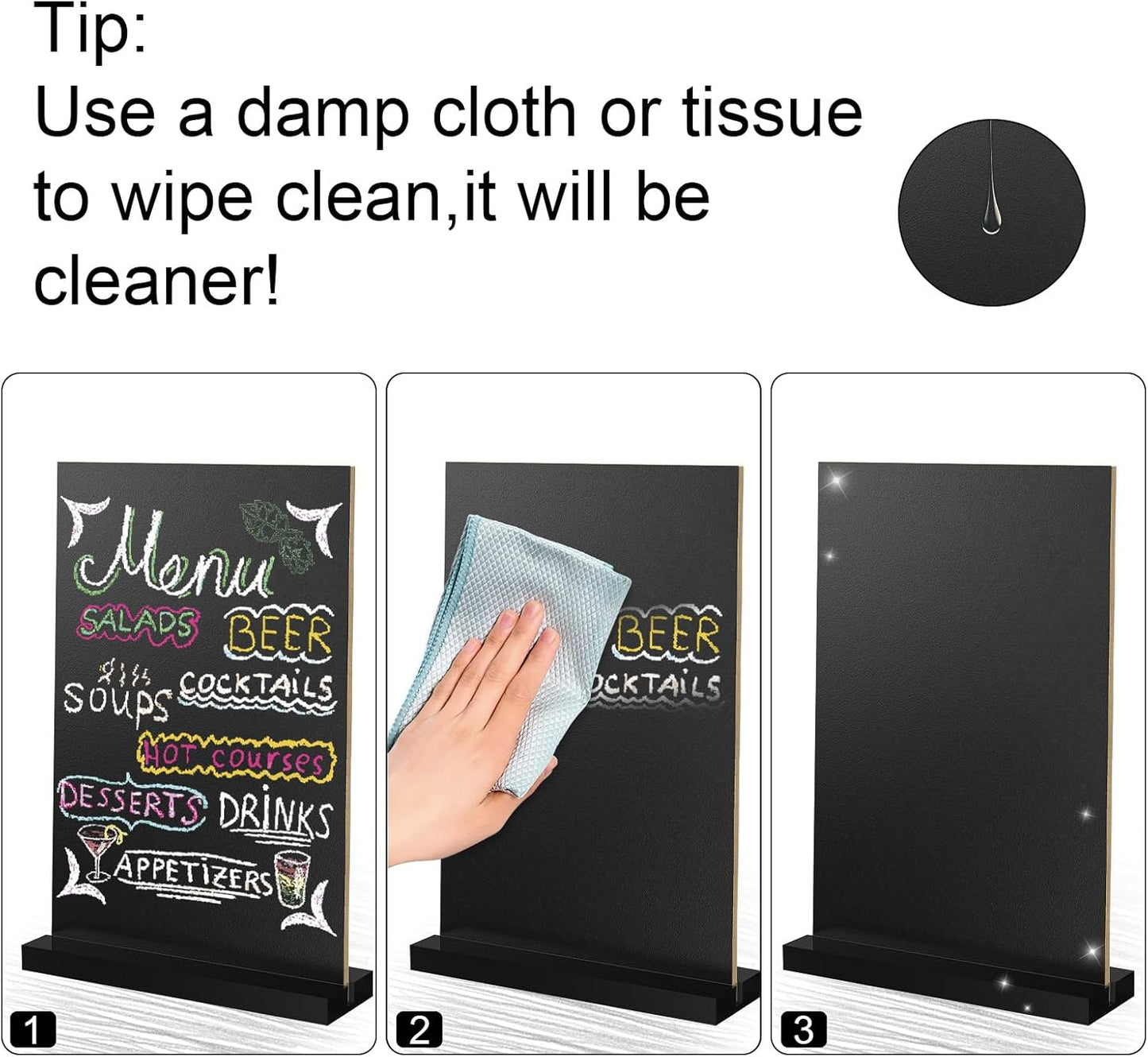 EHWINE Mini Chalkboard Easel Sign Set,8 Pack 6x8 Inch Wooden Boards with Acrylic Base and Liquid Chalk Markers, Reusable Double Sided Tabletop Display for Wedding, Restaurant, Party, Coffee Shop Decor