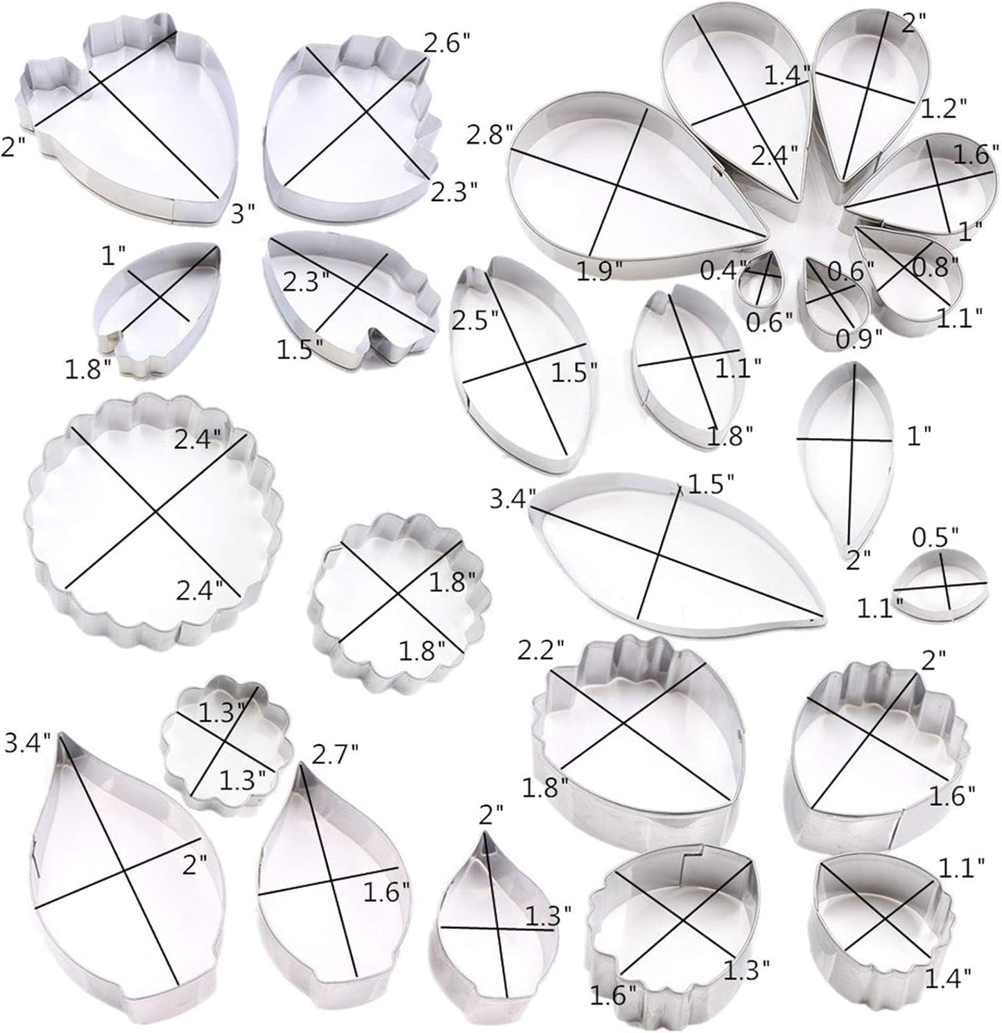 7set Stainless Steel Gum Paste Fower Cutter Set Fondant Flower Leaves Cutter Sugarcraft Cookie Cutter DIY Making Tools for Cake decorating Making Tools for Cake decorating