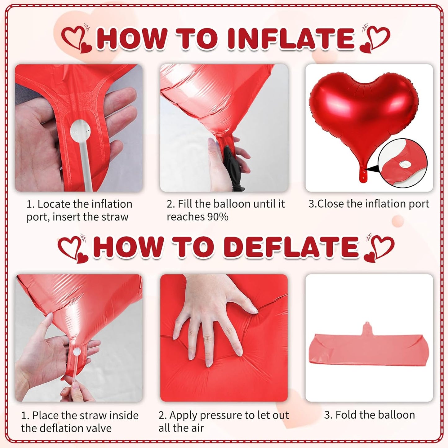 24 Inch Red Heart Balloons, Heart Shaped Valentines Foil Balloons, Red Love Helium Balloon for Valentines Day Bridal Shower Anniversary Wedding Birthday Engagement Party Decorations