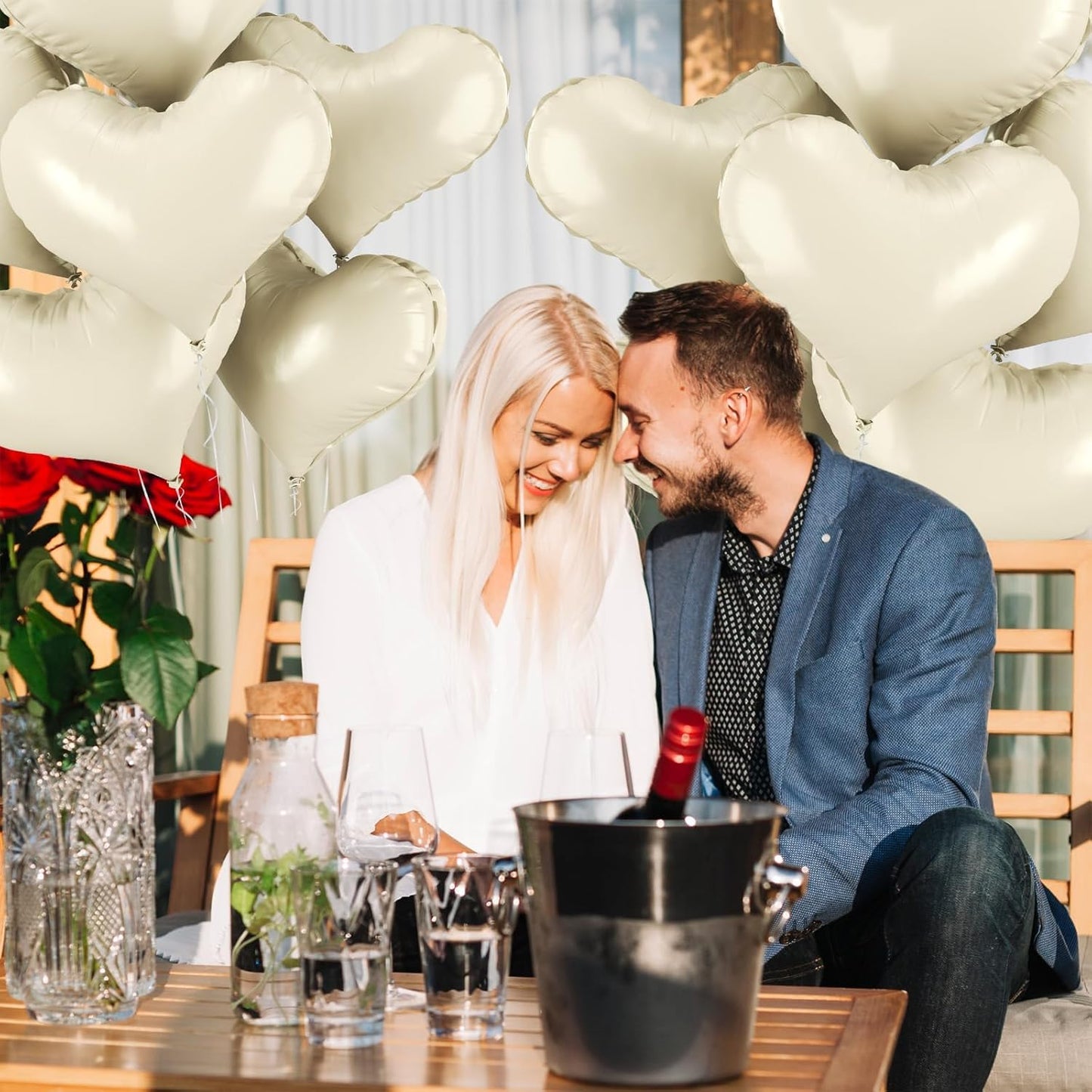 24 Inch Cream White Heart Balloons, Cream Heart Shaped Foil Balloons, Nude Helium Balloon for Boho Neutral Valentines Day Bridal Shower Anniversary Wedding Birthday Party Decorations