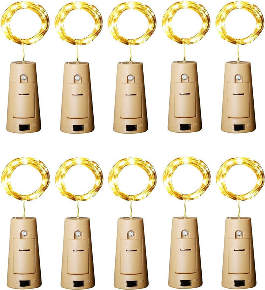Aluan Wine Bottle Lights with Cork, 12 LED 10 Pack Fairy / String Lights Waterproof Battery Operated for Jar Party Wedding Christmas Festival Bar Decoration, Warm White