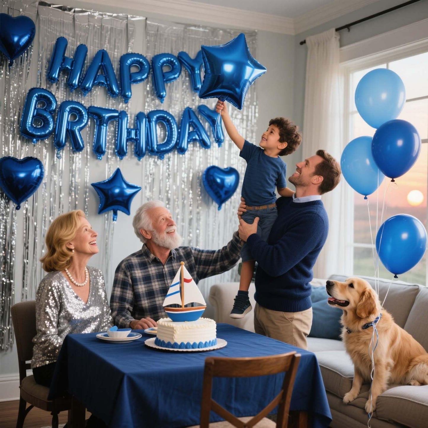 29 Pcs Blue Birthday Party Decorations - Happy Birthday Balloons Banner Blue, Heart & Star Foil Balloons, Confetti & Latex Balloons, Foil Fringe Curtains Party Supplies for Men, Boys