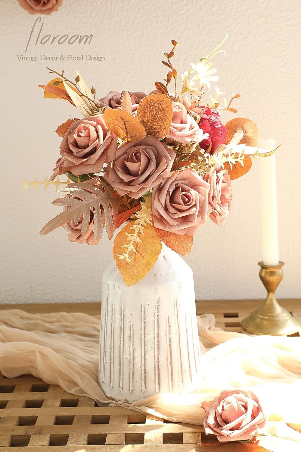 Floroom Artificial Flowers 25pcs Real Looking Warm Taupe Foam Fake Roses with Stems for DIY Wedding Bouquets Bridal Shower Centerpieces Floral Arrangements Party Tables Home Decorations