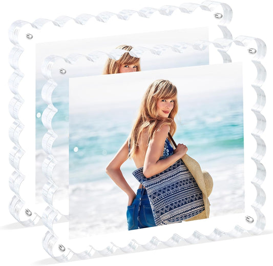 acrylic photo frame- 2Pack Scalloped Picture Frames 8×10 Inch, 15+15mm Thick BlockClear Glass Photo Frame with Thick Block | Modern Home Gift Set (2 Pack, 8X10)